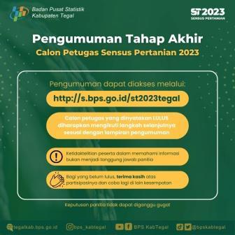 HASIL SELEKSI AKHIR PENERIMAAN CALON PETUGAS SENSUS PERTANIAN 2023 (ST2023)