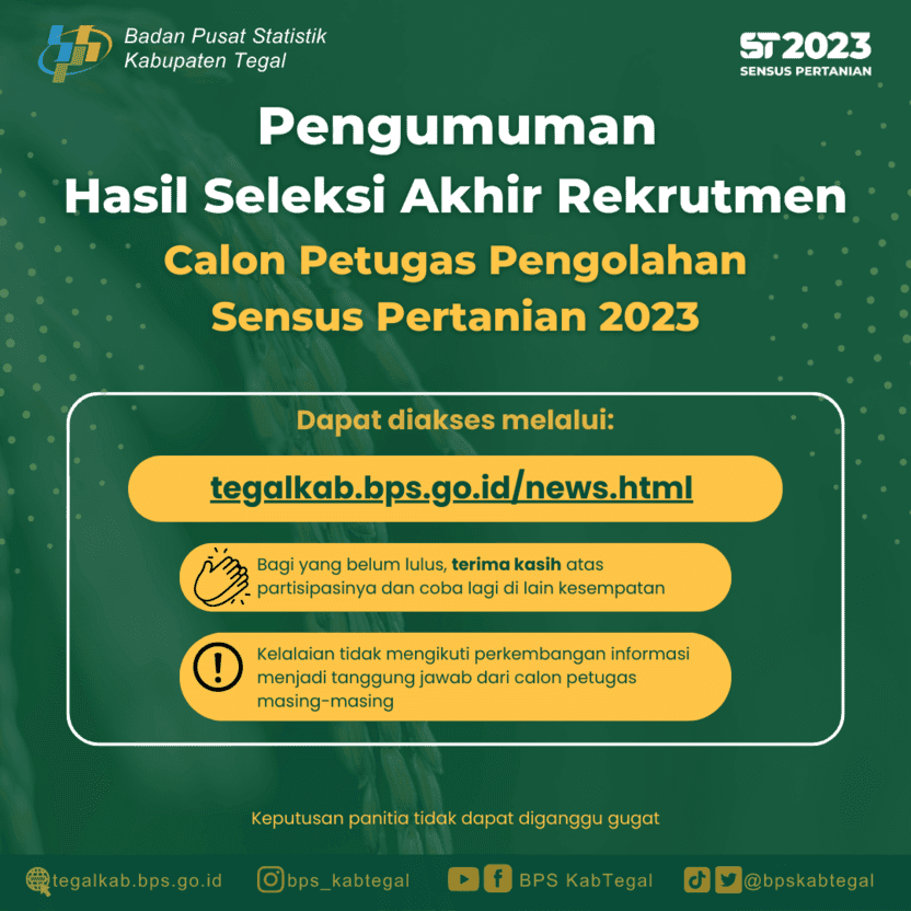 PENGUMUMAN: HASIL SELEKSI AKHIR REKRUTMEN CALON PETUGAS PENGOLAHAN ST2023