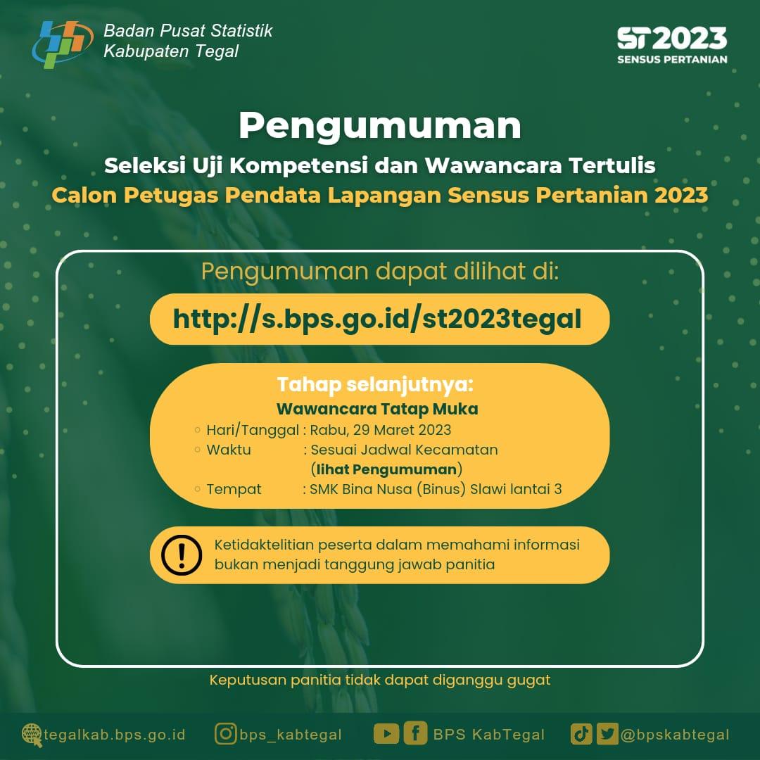 HASIL UJI KOMPETENSI DAN WAWANCARA TERTULIS  CALON PETUGAS LAPANGAN SENSUS PERTANIAN 2023 (ST2023)